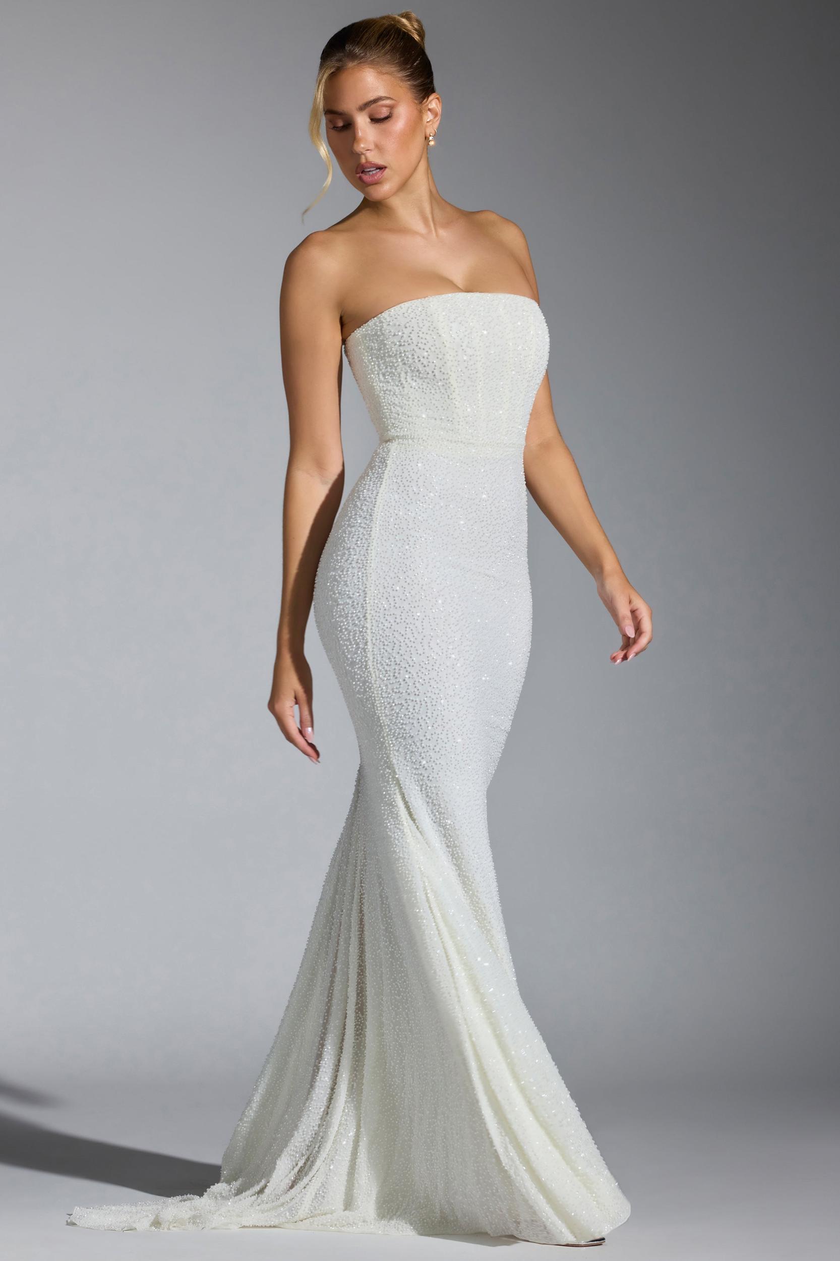 Embellished Corset Gown in White Product Image