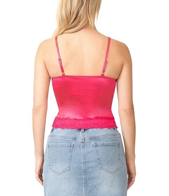 Stevie by Steve Madden Stretch Satin V-Neck Lace Trim Cami Top Product Image