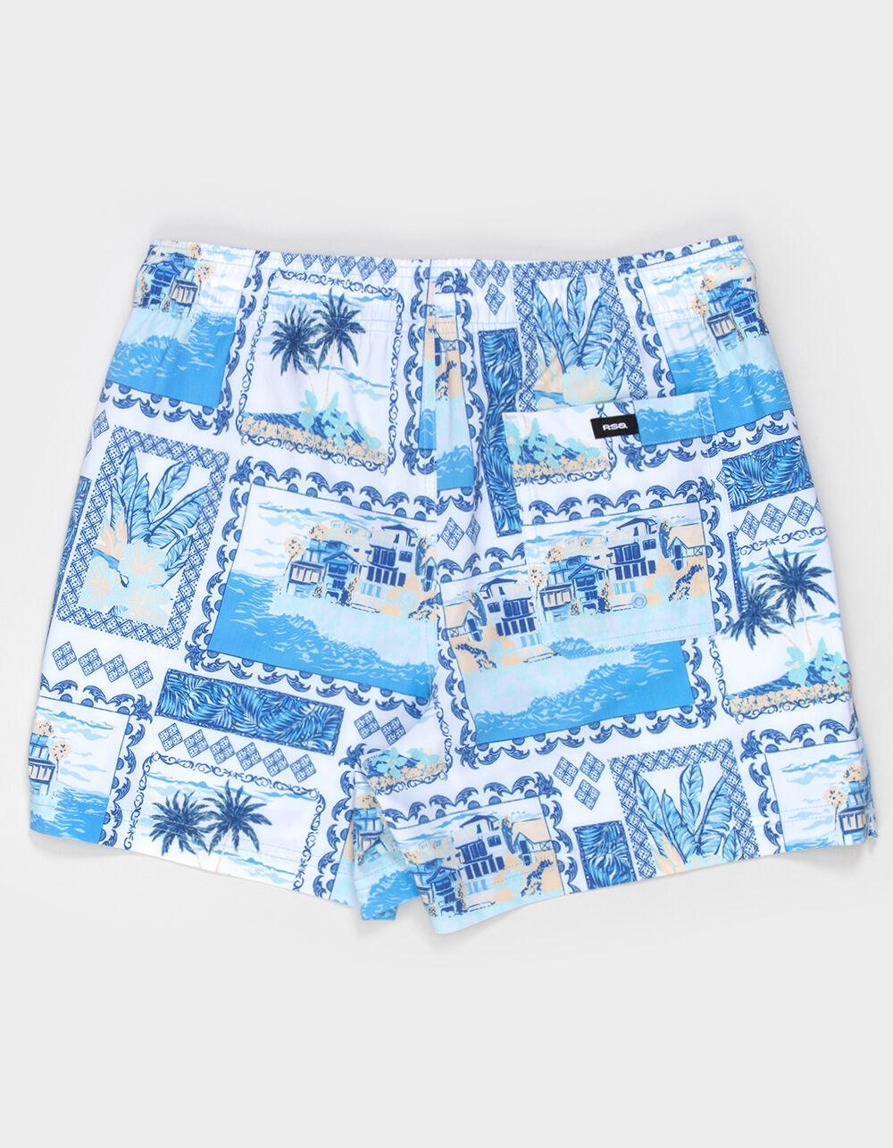 RSQ Mens Vacation Scene Swim Shorts - BLUE/WHITE Product Image