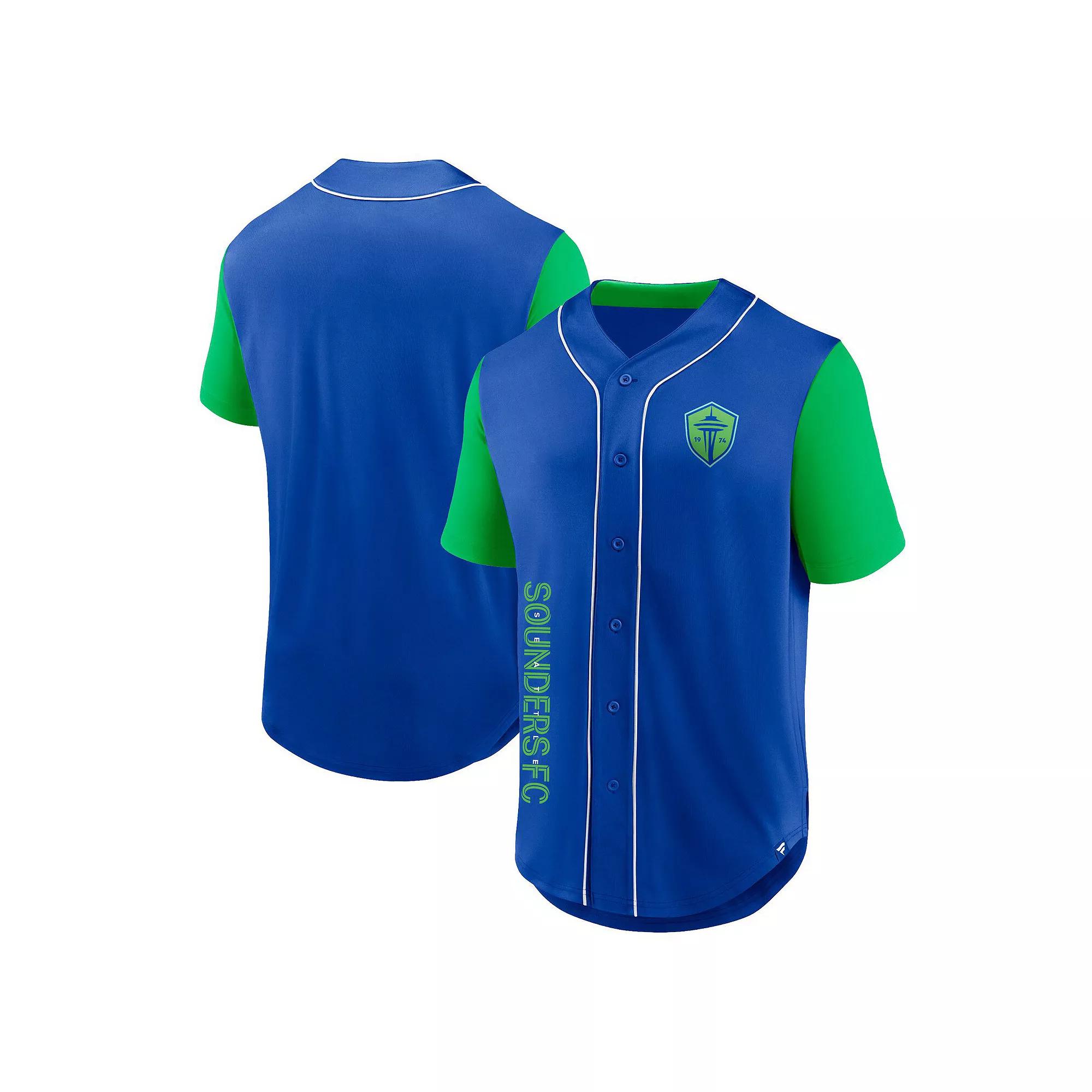 Men's Fanatics Branded Blue Seattle Sounders FC Balance Fashion Baseball Jersey, Size: Medium Product Image