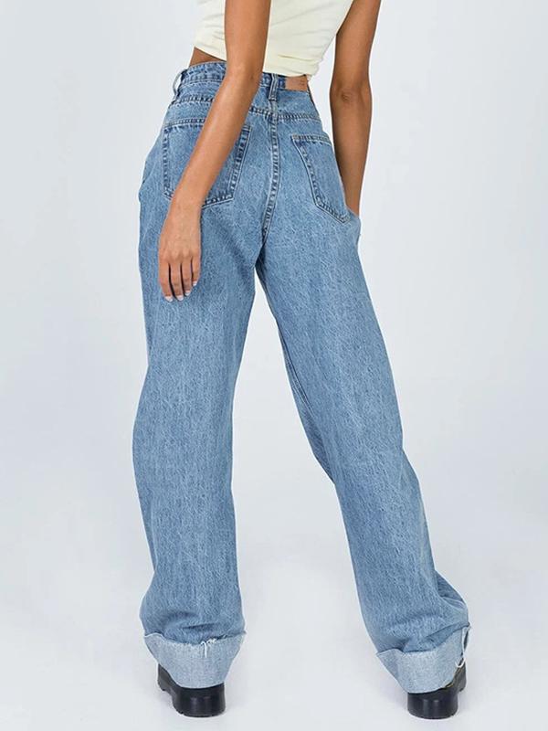 Washed Rolled Design Boyfriend Jeans Product Image