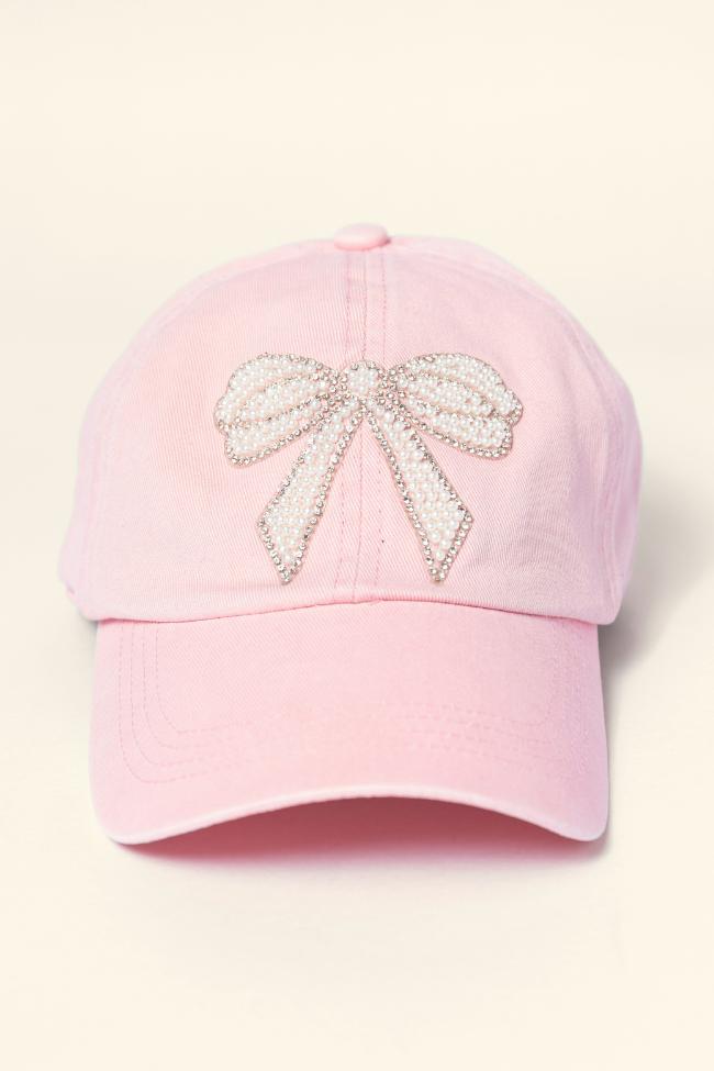 Pink Pearl Bow Hat Girls Product Image