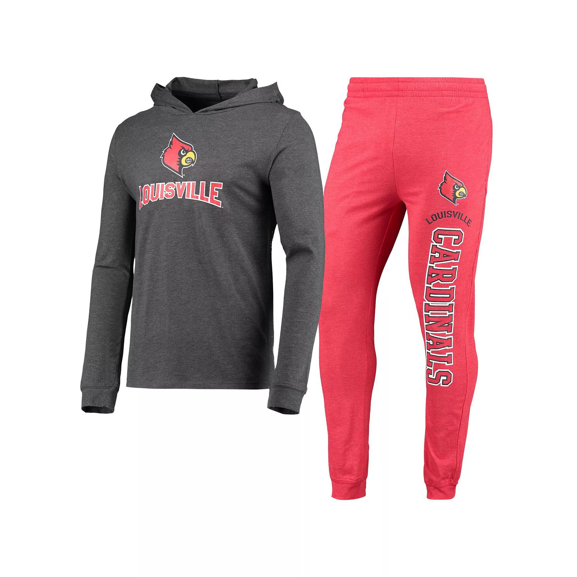 Men's Concepts Sport Red/Heather Charcoal Louisville Cardinals Meter Long Sleeve Hoodie T-Shirt & Jogger Pajama Set, Size: XL Product Image