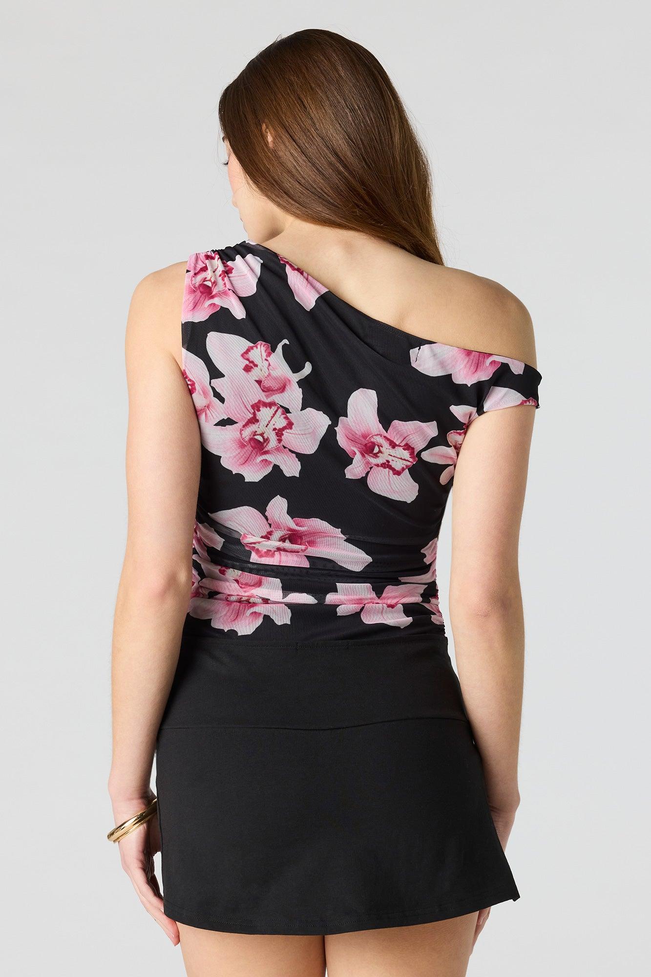 Mesh Metal Cuff One Shoulder Bodysuit Female Product Image