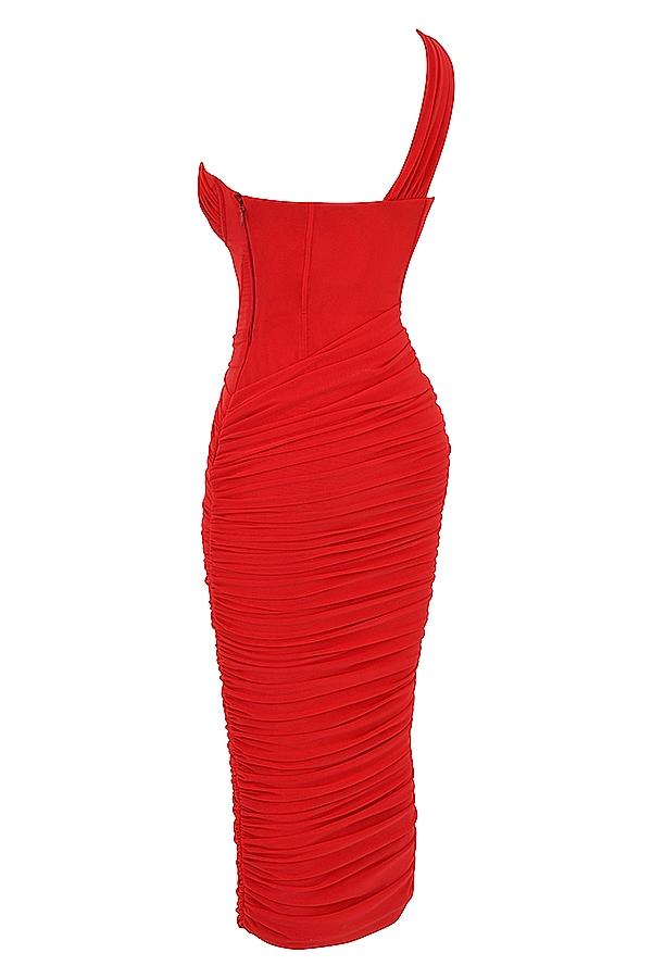 Valentina  scarlet asymmetric cutout midi dress Product Image