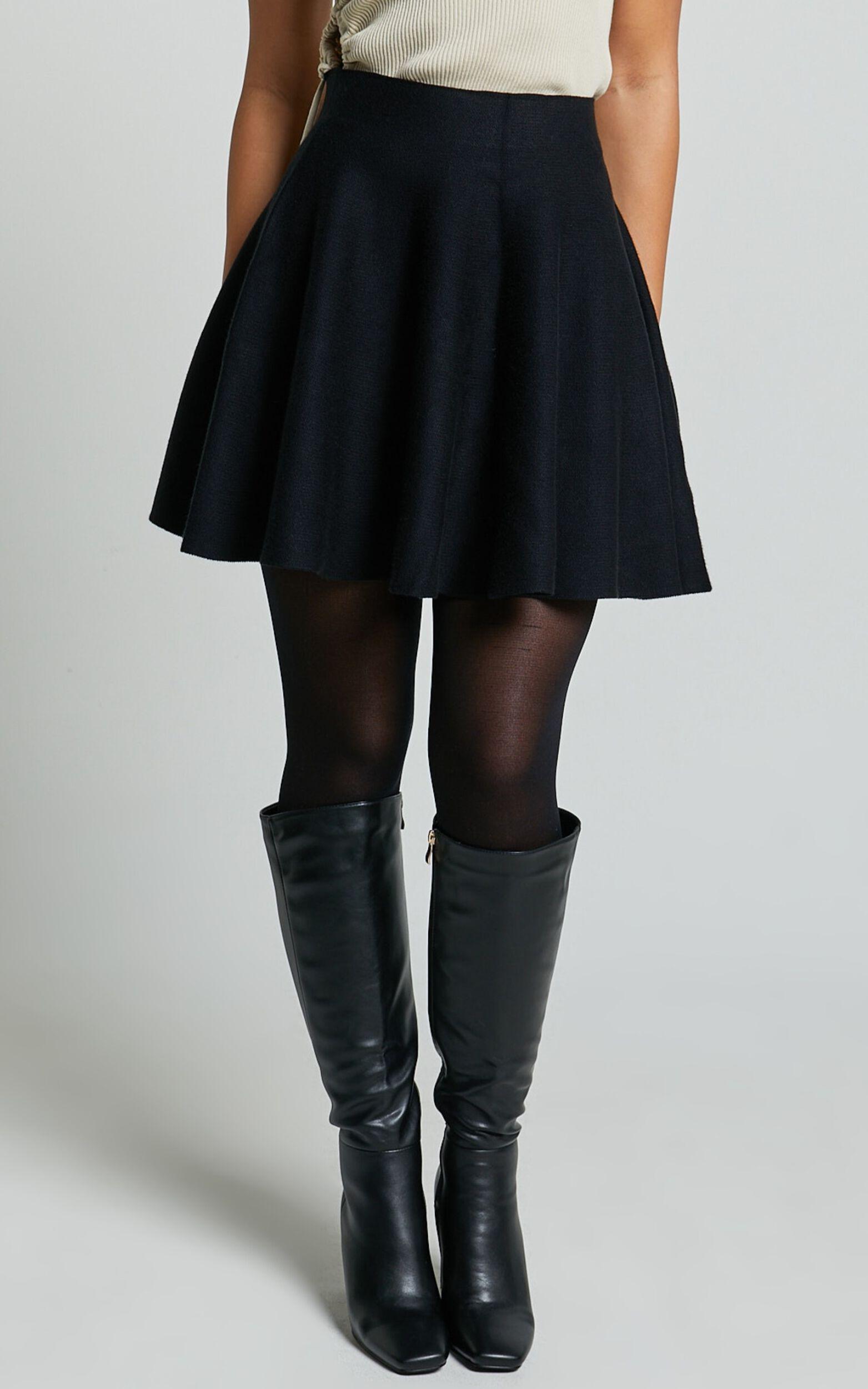 Farrah Mini Skirt - High Waisted A Line Skirt in Black Product Image