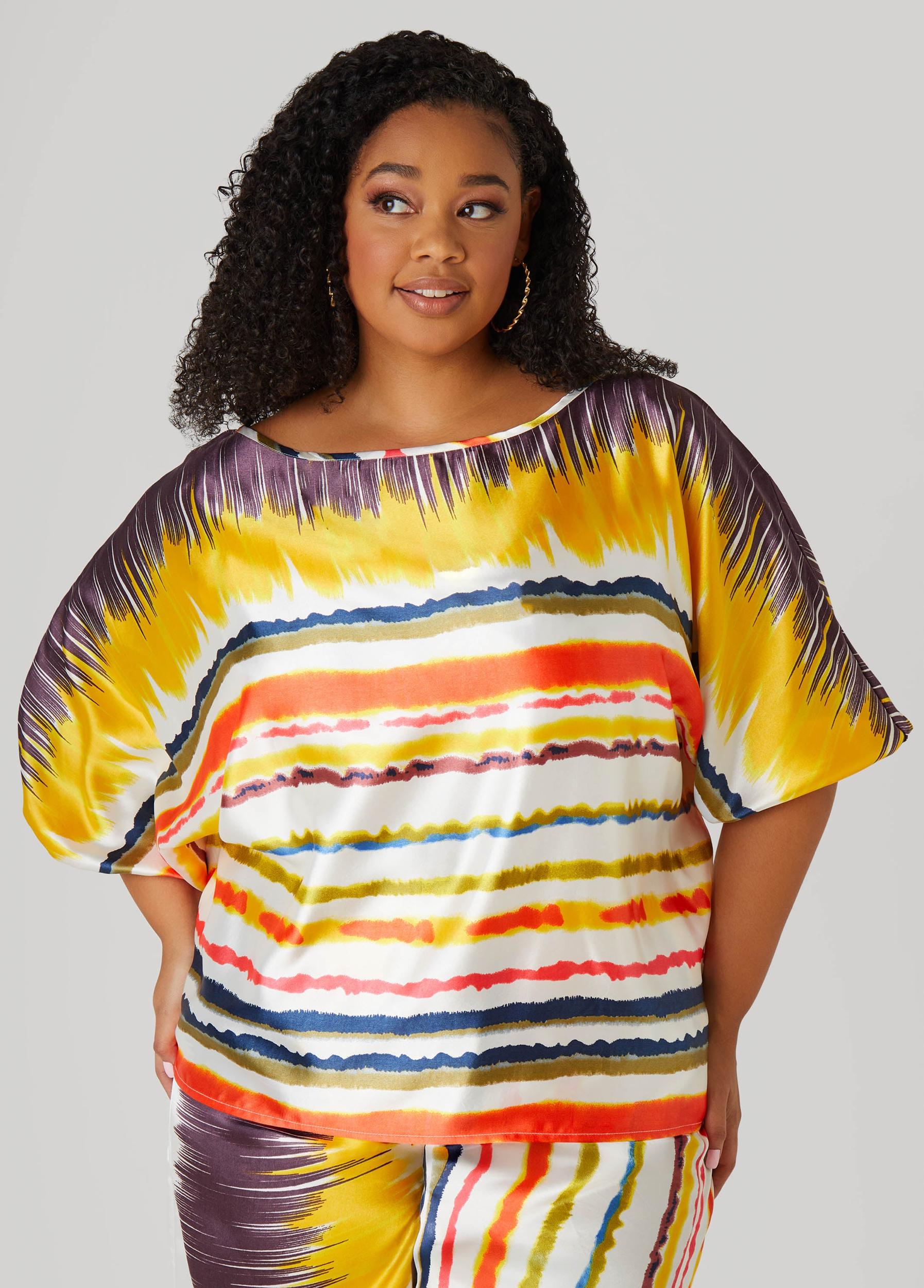 Plus Size Striped Satin Blouse Ashley Stewart Product Image