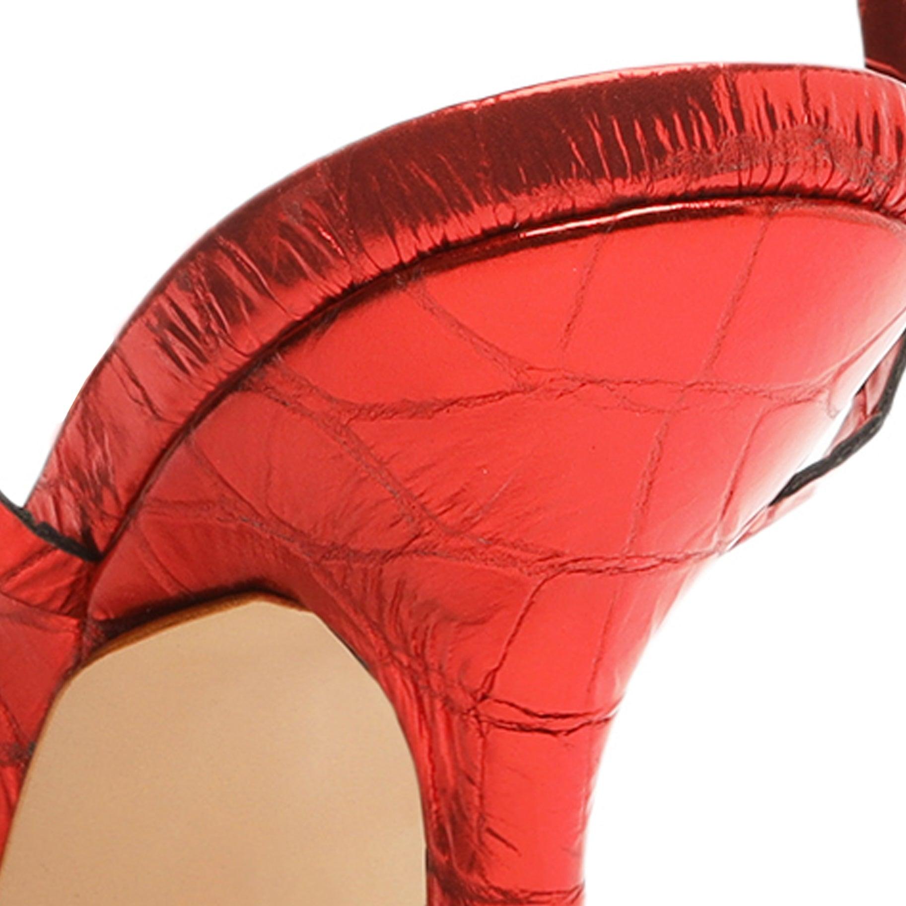 Lily Metallic Crocodile-Embossed Leather Sandal Product Image