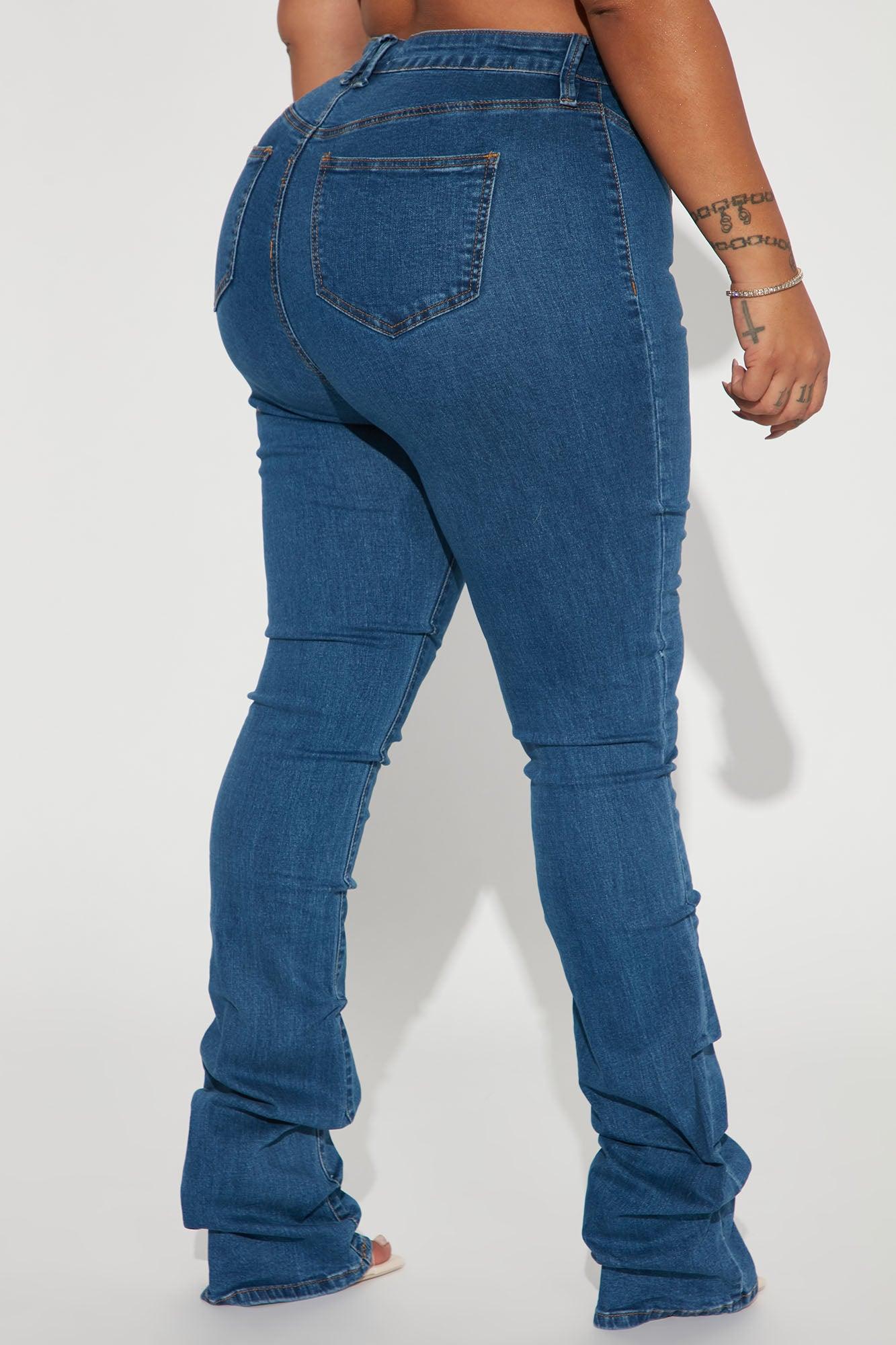 See Me High Rise Stacked Straight Leg Jeans - Medium Blue Wash Product Image