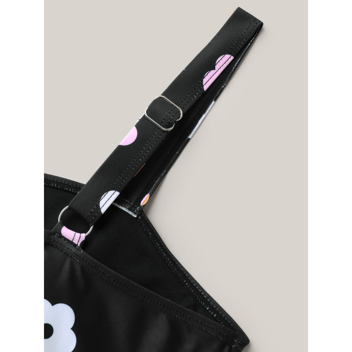 Plus Size Twist Front Floral Print Flared Swim Dress Women's Swimwear Black Resort Bodycon U-neck High stretch Curve Swim Dresses BloomChic 14-16/1X Product Image