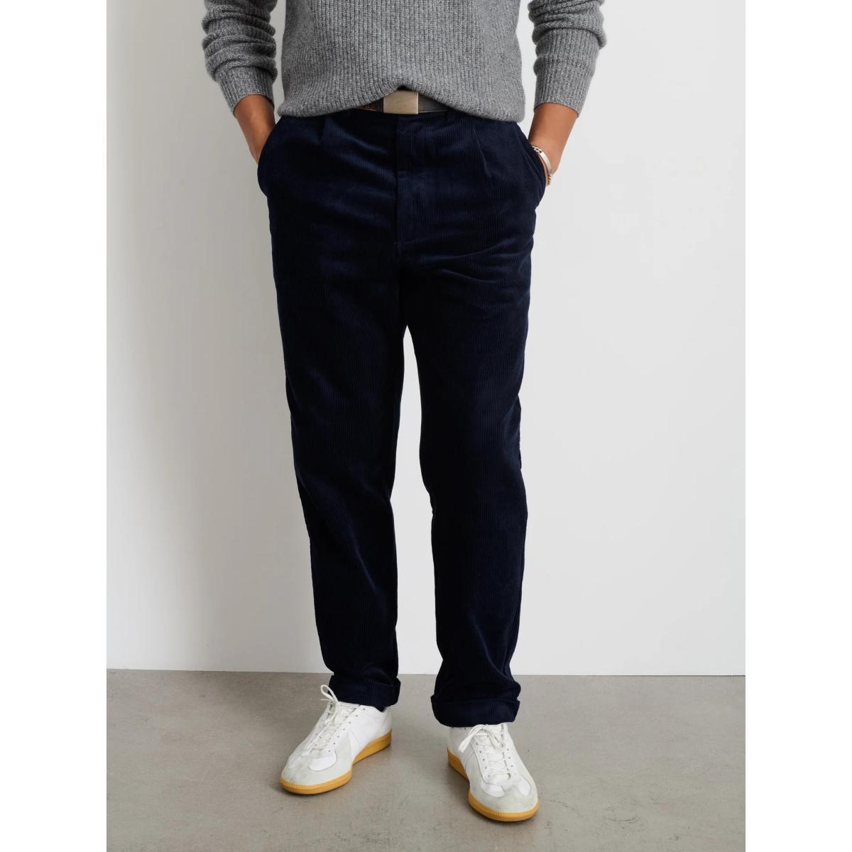 Standard Pleated Pant Dark Navy Corduroy Product Image