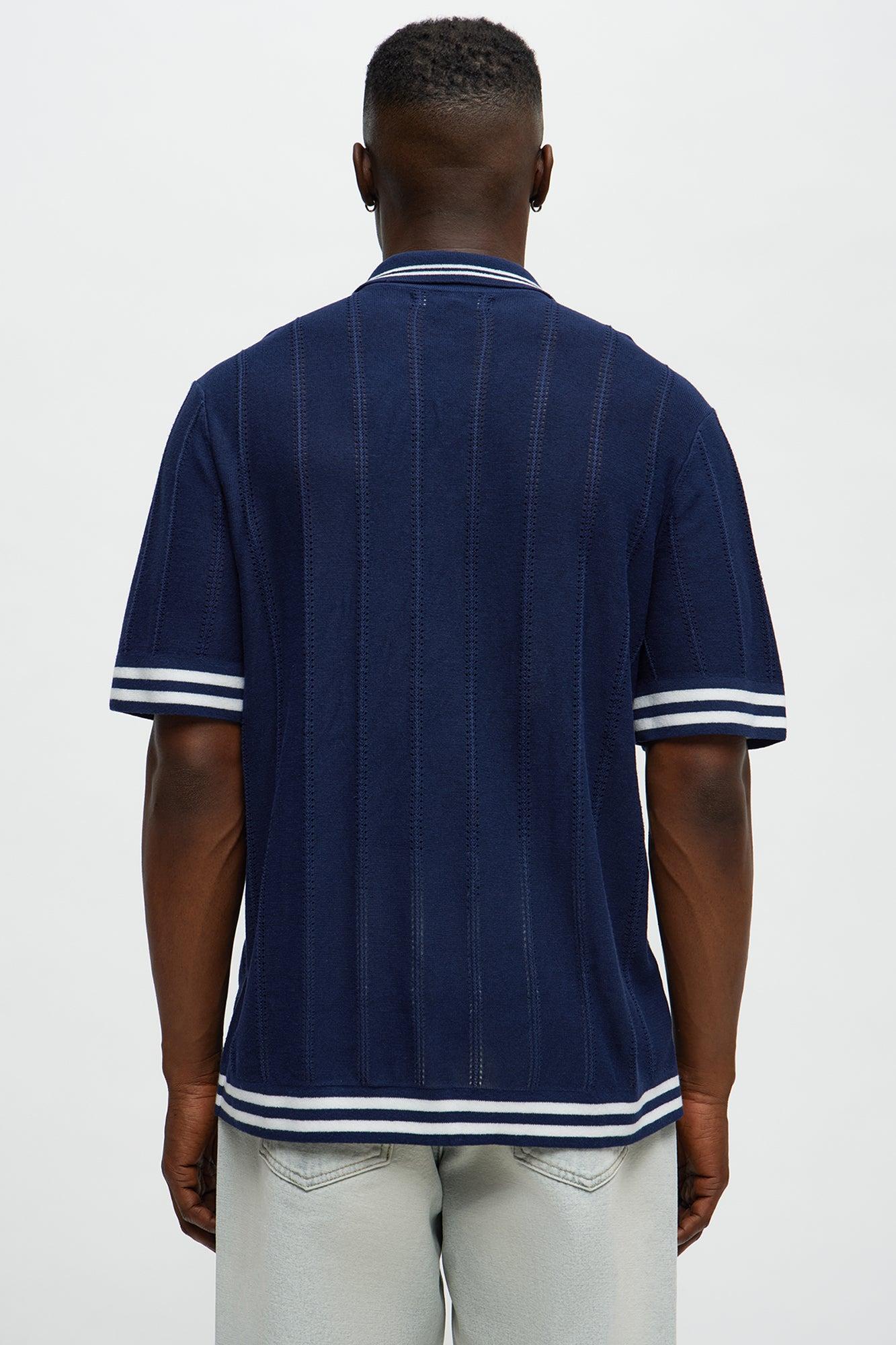 Grant Knitted Pointelle Sweater Polo - Navy/Multi Product Image