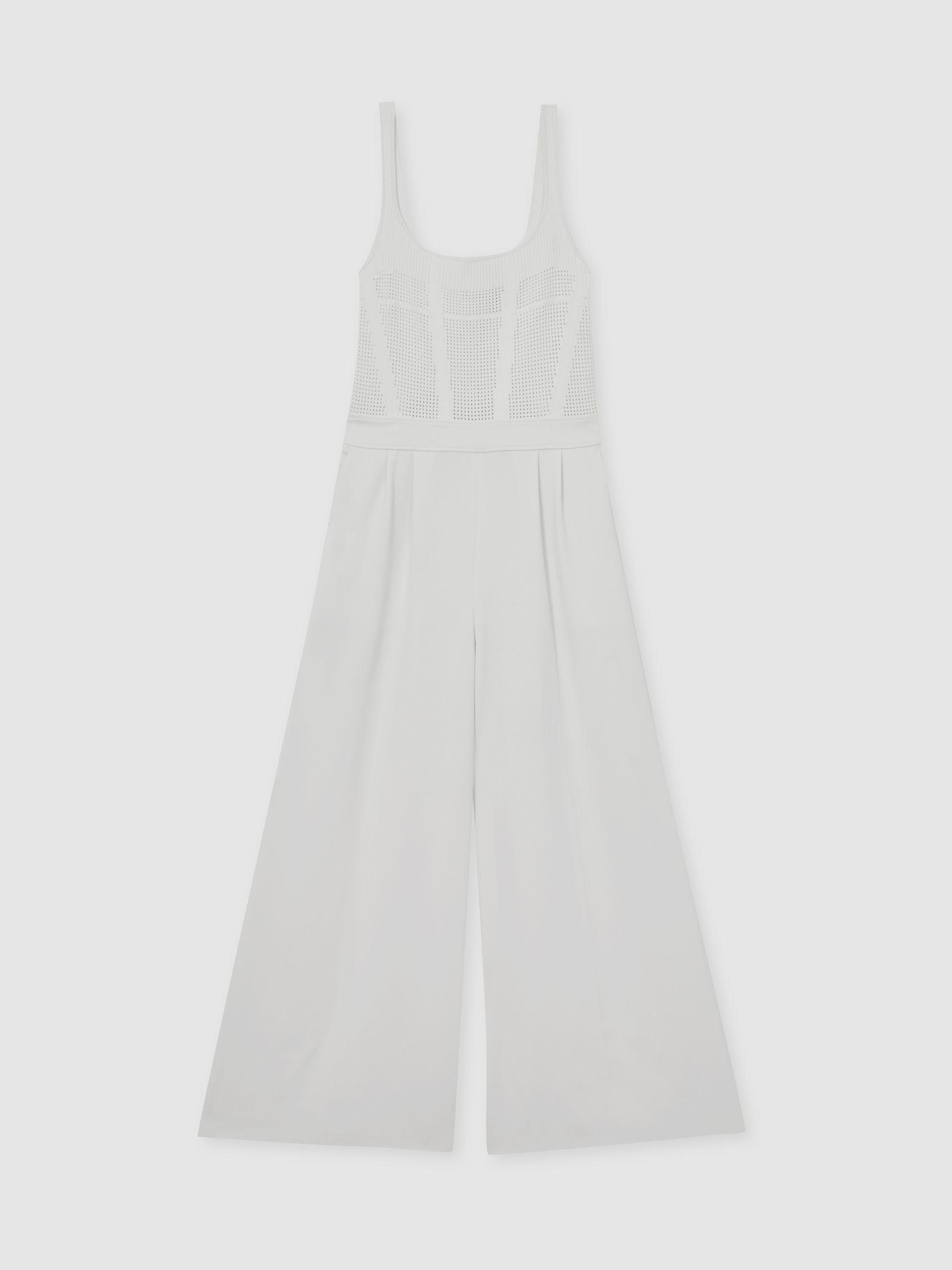 Perforated-Knit Wide-Leg Jumpsuit in Ivory Product Image
