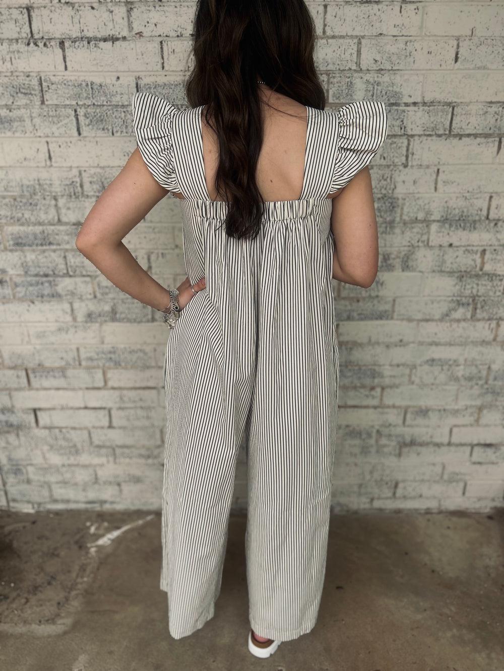 Oatmeal Pinstripe Jumpsuit Product Image