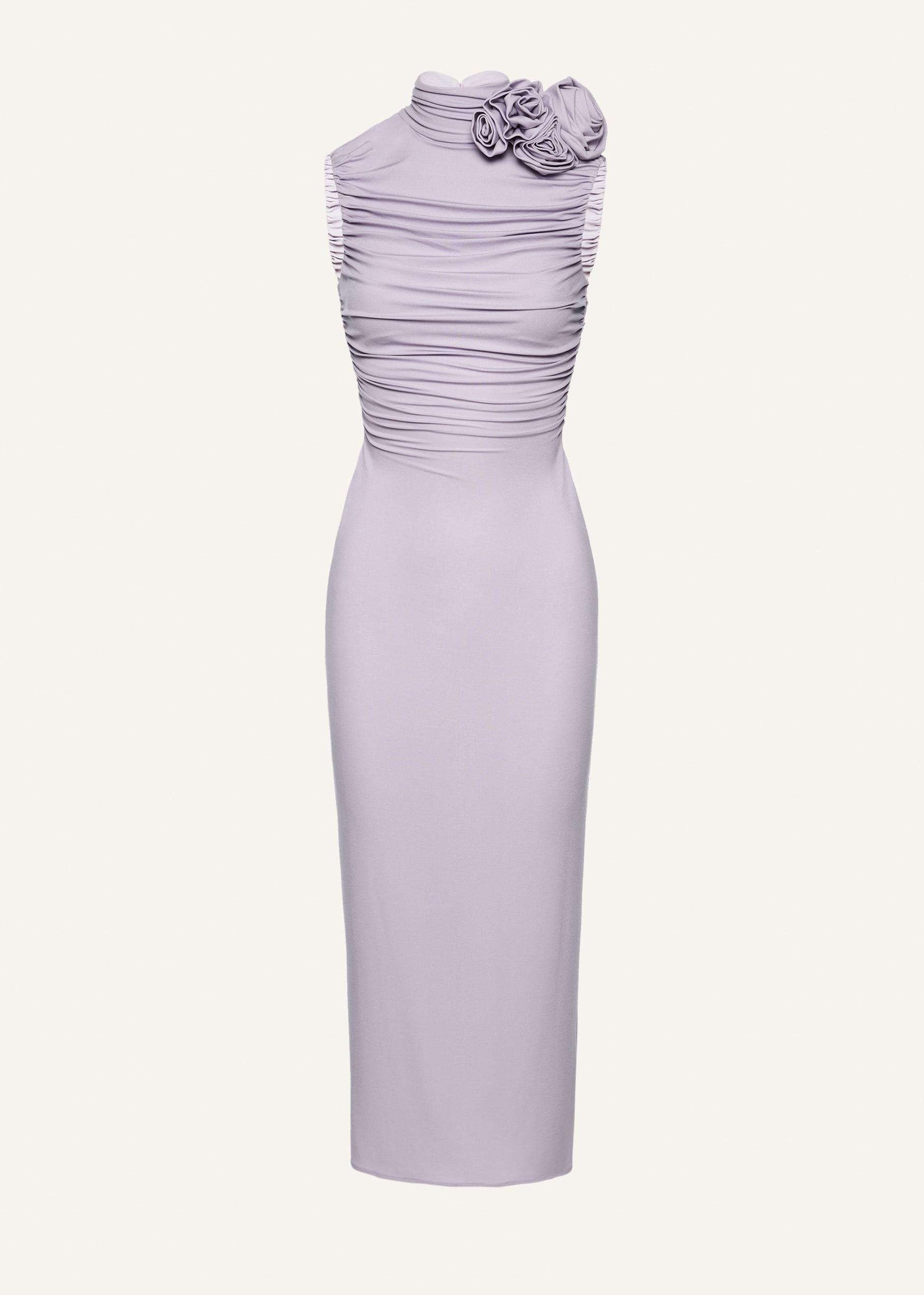 Ruched mock neck midi dress in lilac Product Image