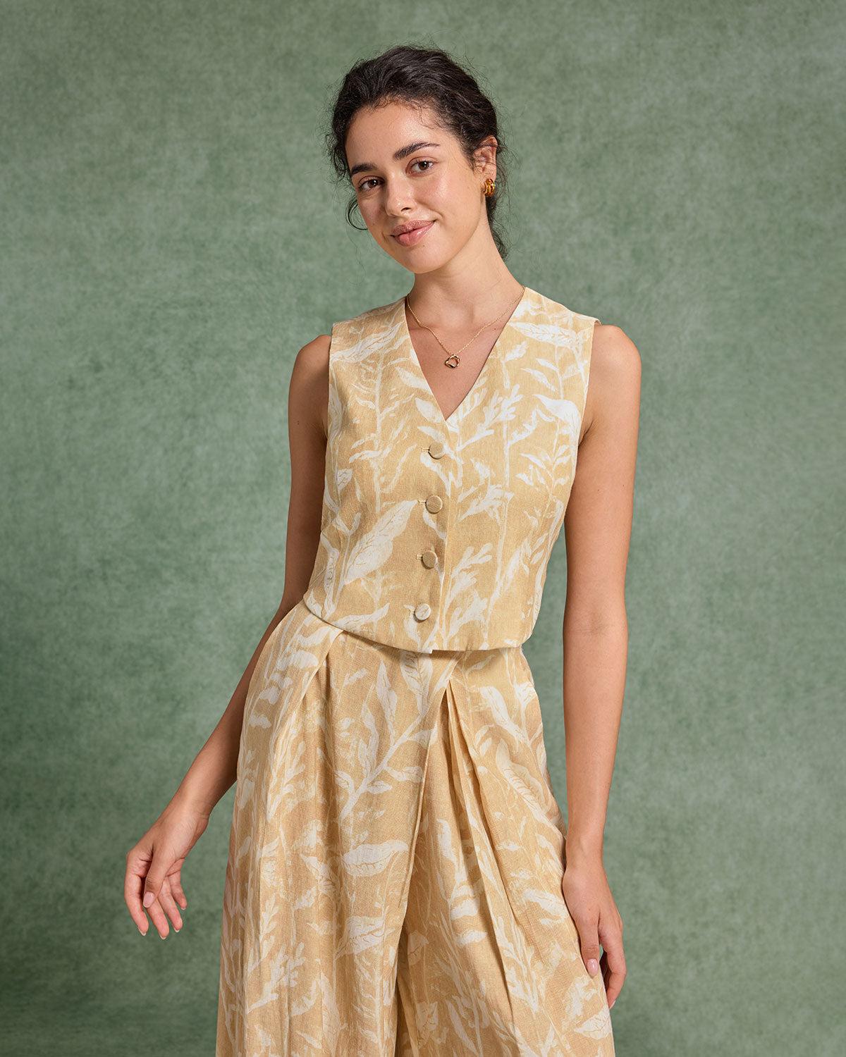 Yellow Floral V Neck Vest Product Image