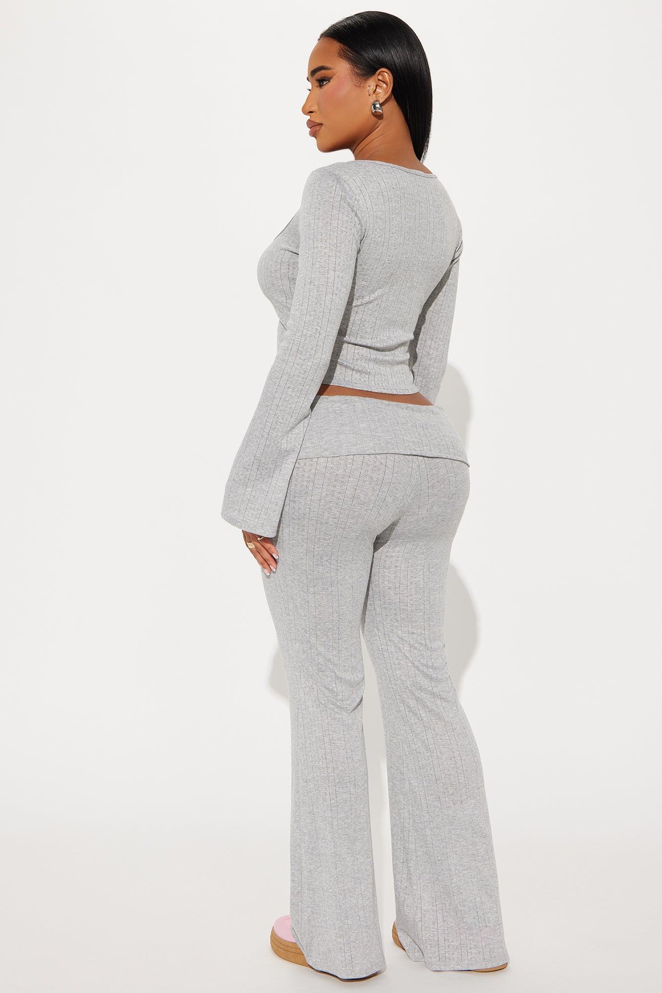 Kendra Waistband Foldover Pant Set - Grey Product Image