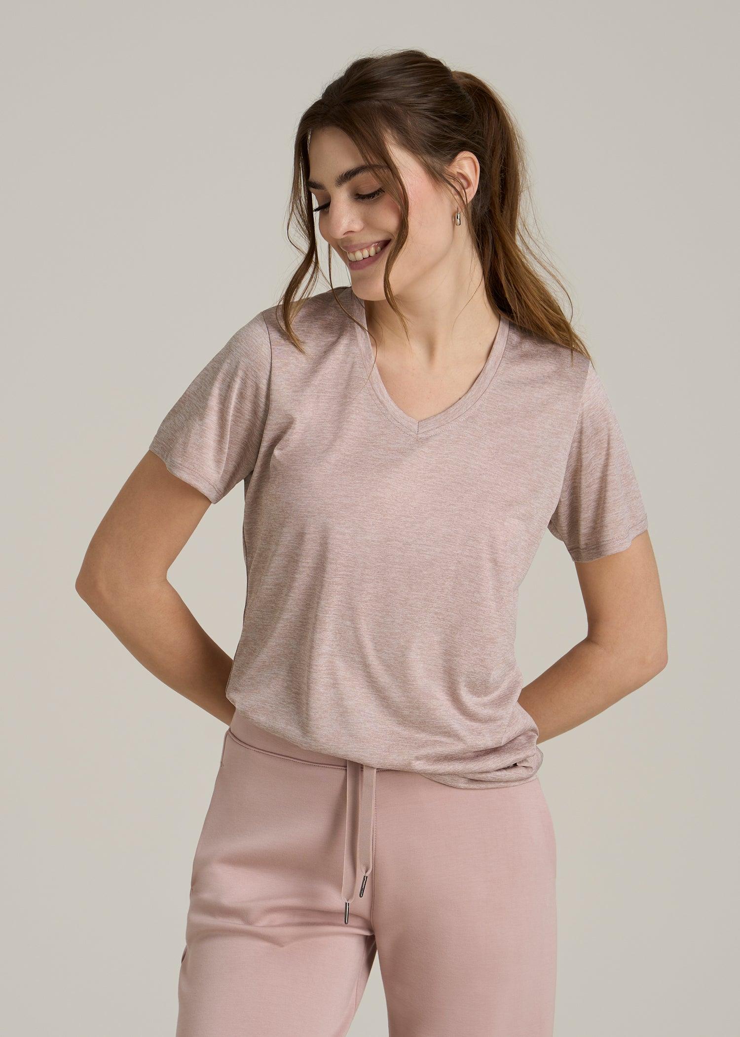 Short Sleeve Active V Neck T-Shirt for Tall Women in Desert Rose Mix Female Product Image