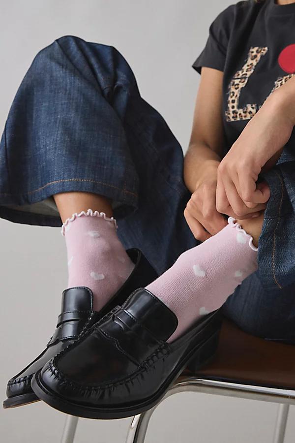 Heart Allover Print Lettuce Edge Crew Sock Womens at Urban Outfitters Product Image