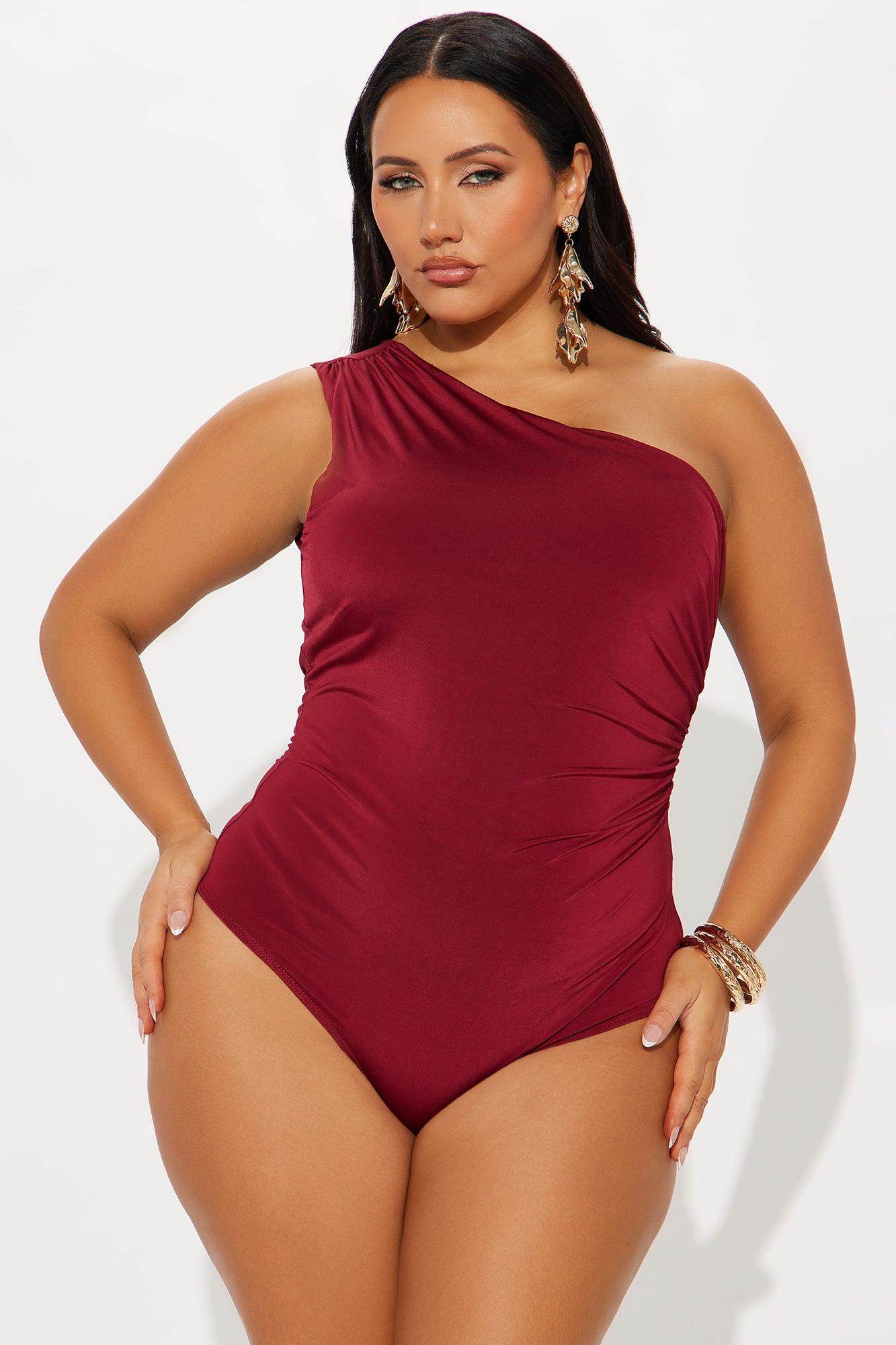 Living Proof One Shoulder Ruched Bodysuit - Burgundy Female Product Image