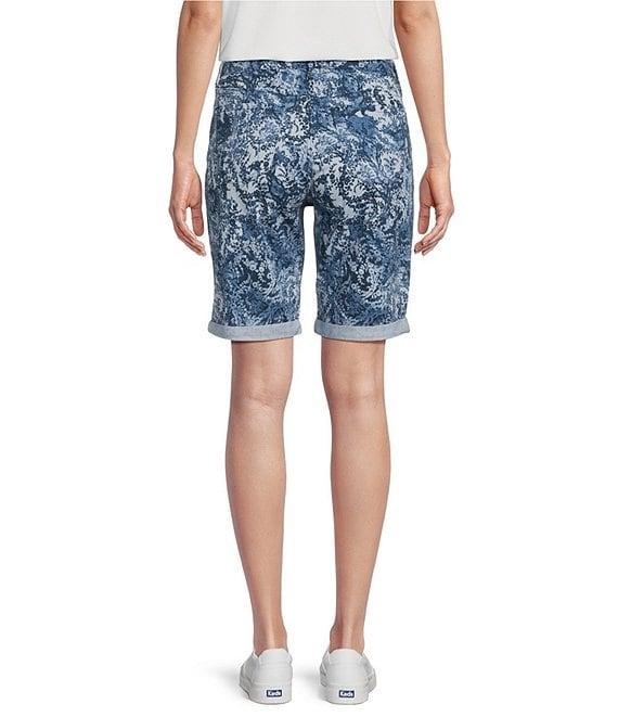 Code Bleu Stretch Denim Paisley Lace Soho High Rise Stacked Waist Double Button Bermuda Shorts Product Image