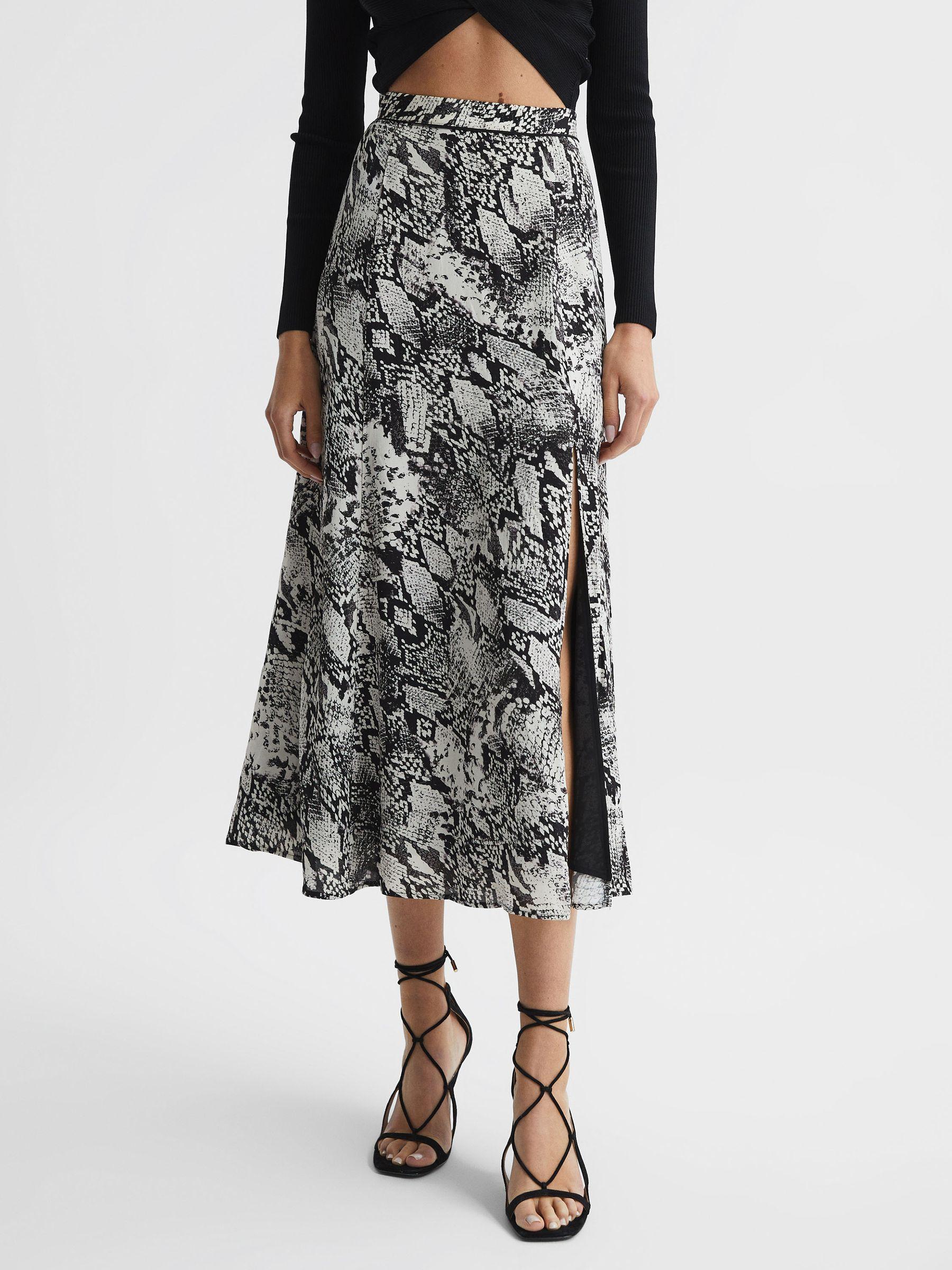 Printed Slip Midi Skirt in Black Product Image