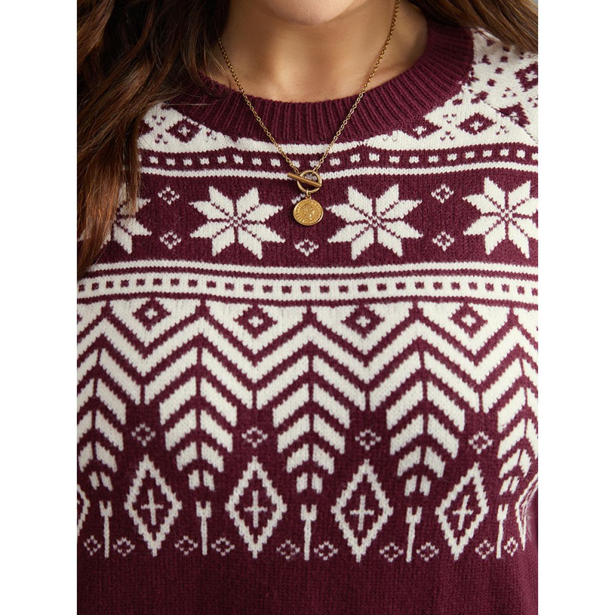 Plus Size Supersoft Essentials Christmas Graphic Elastic Cuffs Cardigan Burgundy Women Casual Loose Long Sleeve Dailywear Cardigans BloomChic 26/4X Product Image