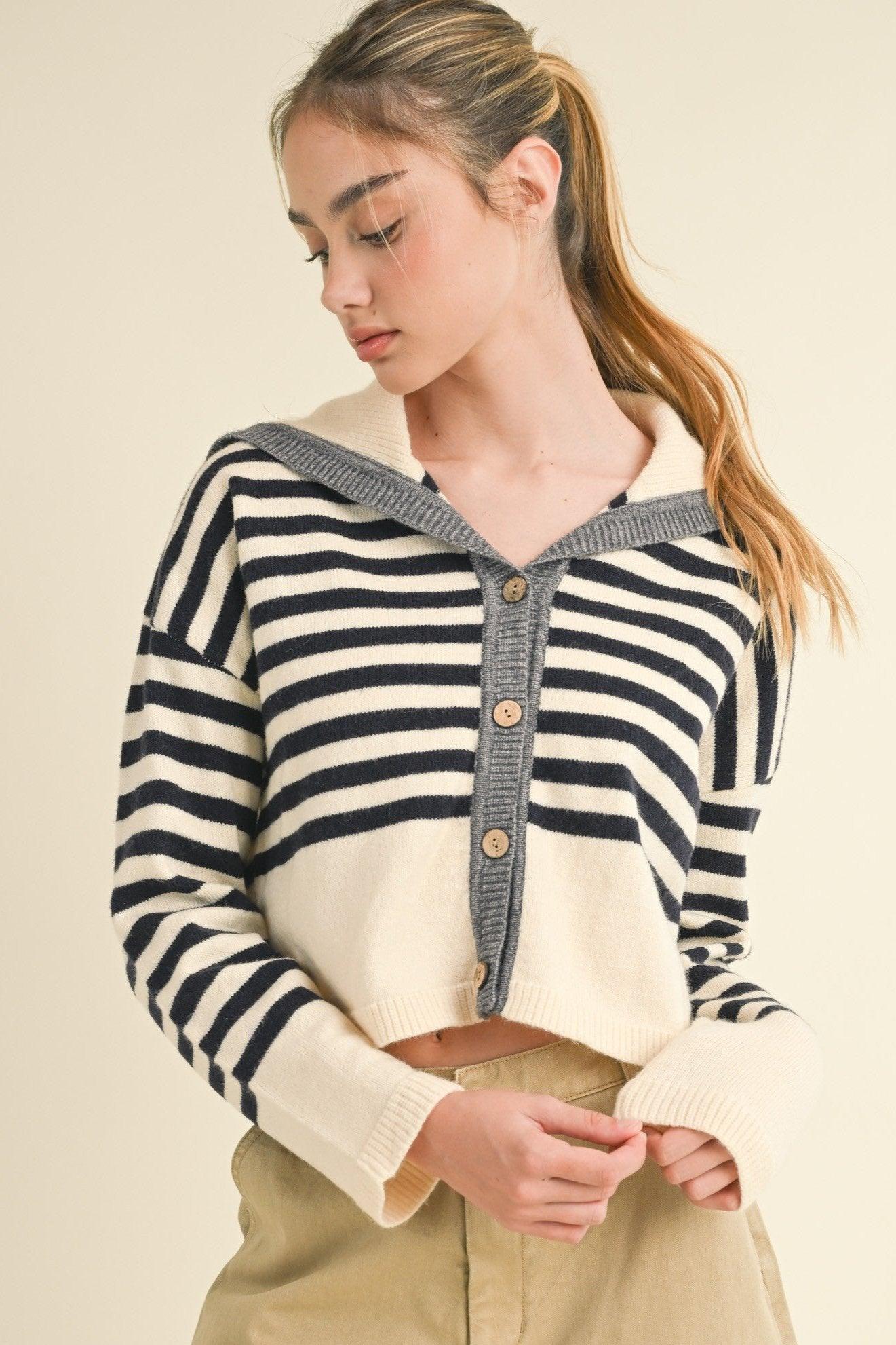 Sailor Collar Cute Sweater Cardigan Product Image