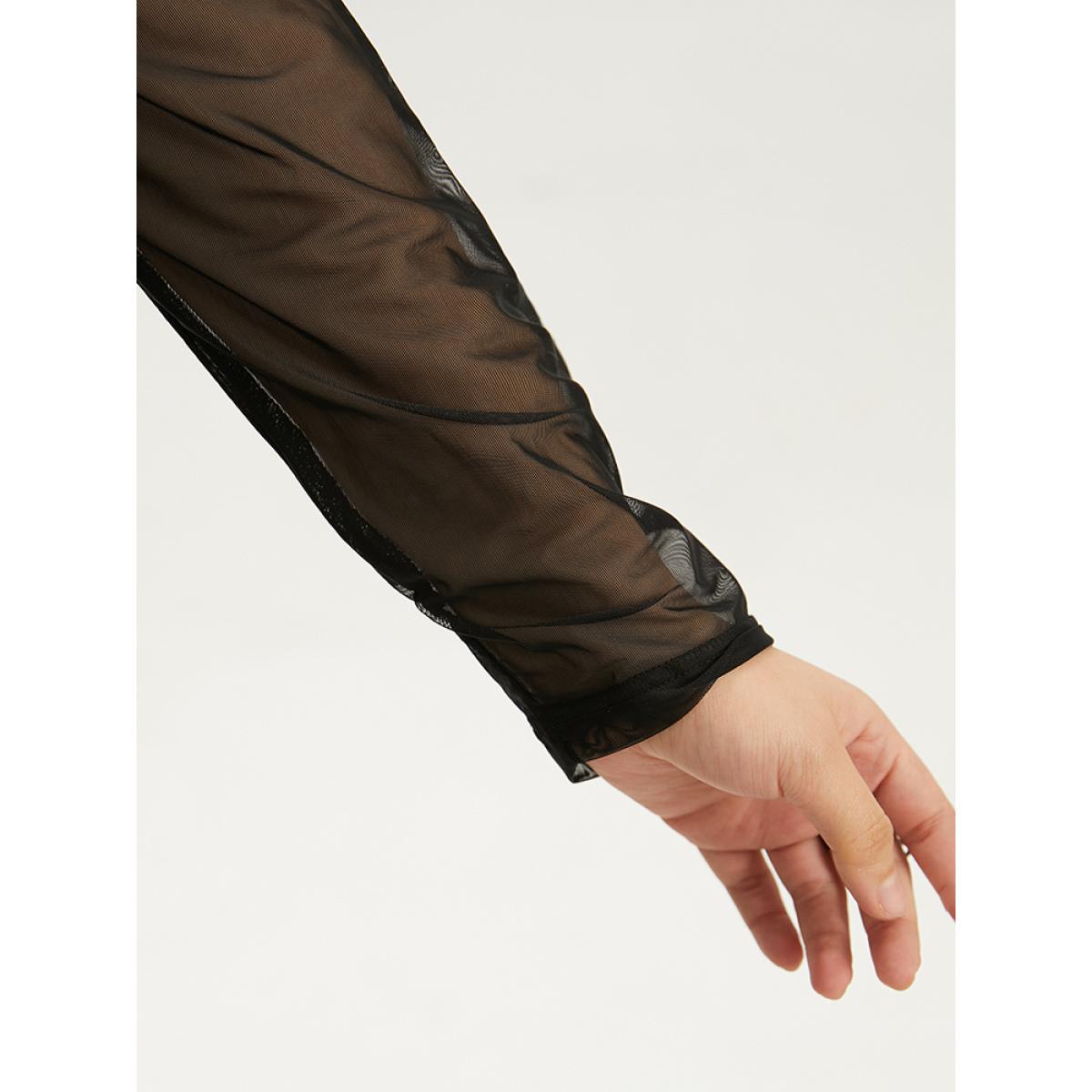 Plus Size Halloween Bat V Neck Mesh Patchwork Dress DarkBrown Women Casual See through V-neck Long Sleeve Curvy Midi Dress BloomChic 10/M Product Image