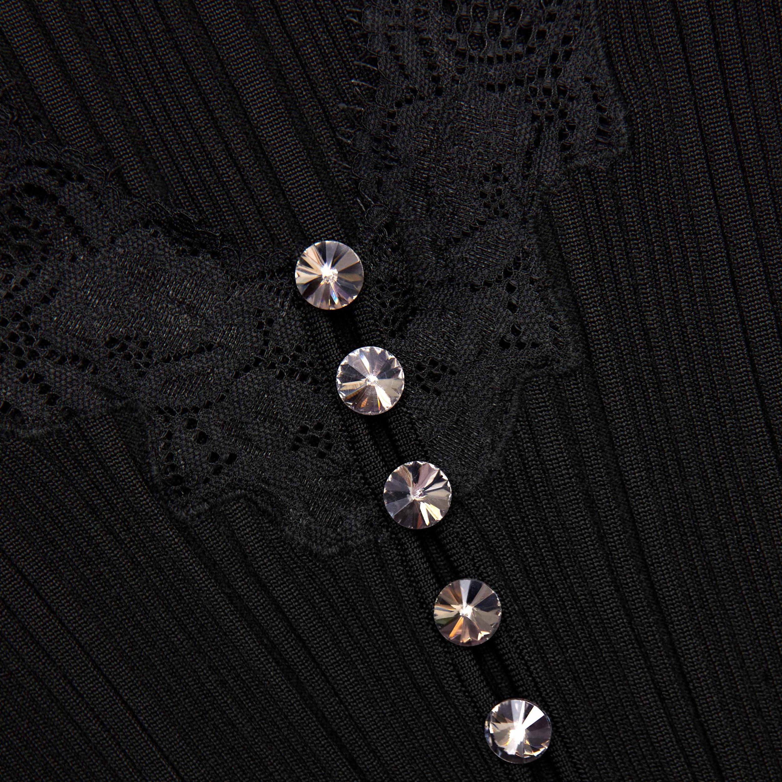 Black Lace Trim Knit Top Product Image