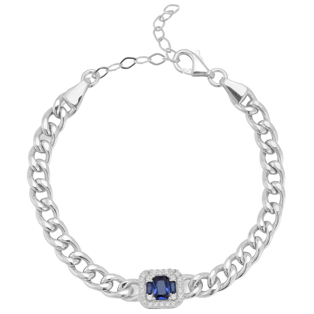 Sunkissed Sterling Cubic Zirconia Curb Chain Bracelet, Women's, Size: 8", Silver Tone Blue Product Image