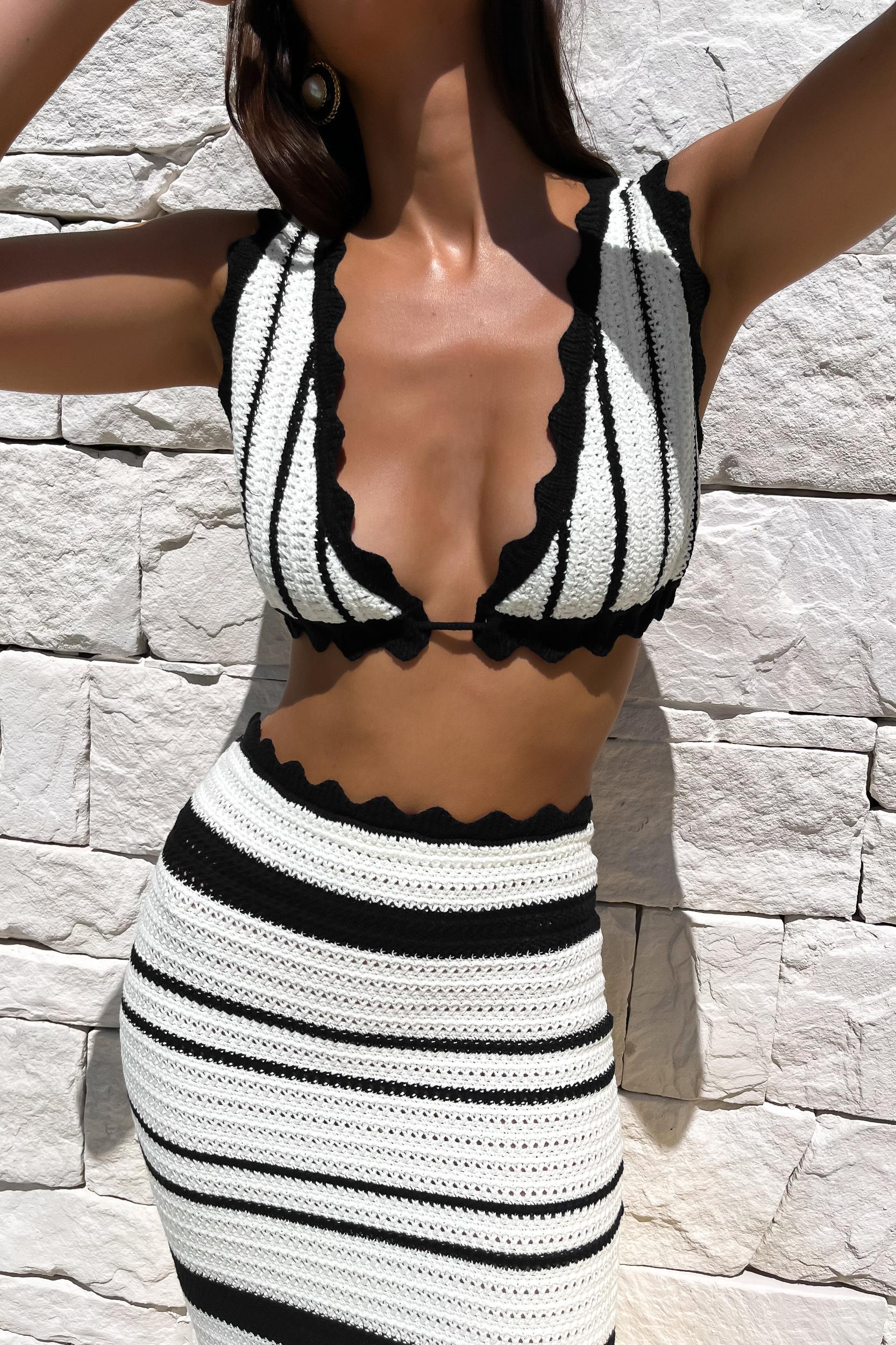Jadia Contrast Crochet Bralette - Black/White Product Image