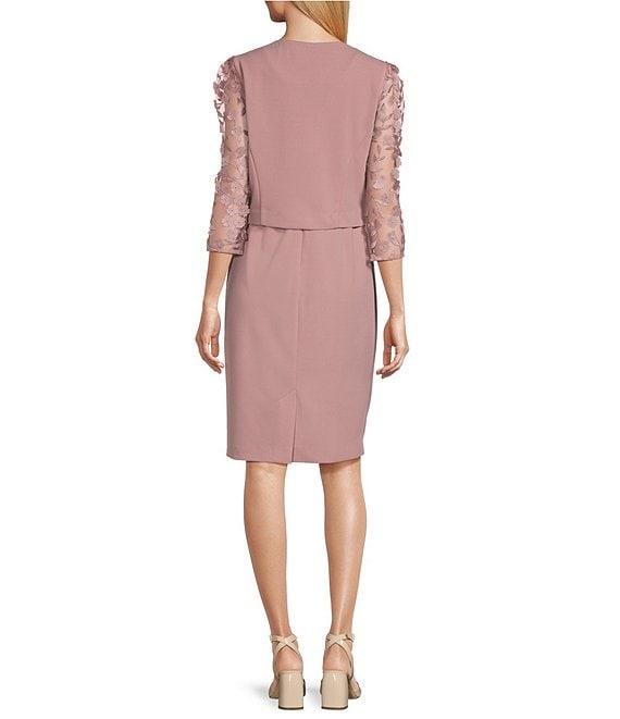 Le Bos Illusion Floral Detail Sleeve Stretch Crepe Jacket Dress Product Image
