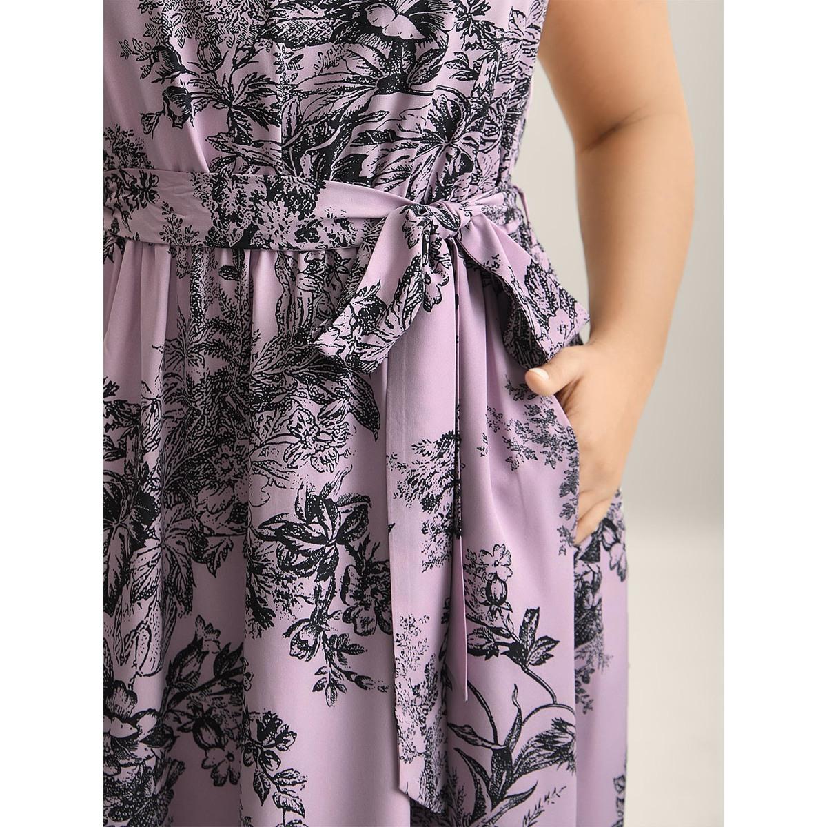 Plus Size Spring Time Florals Sleeveless Midi Dress DustyPink Women Romantic Gathered Halter neck Sleeveless Curvy BloomChic 30/6X Product Image