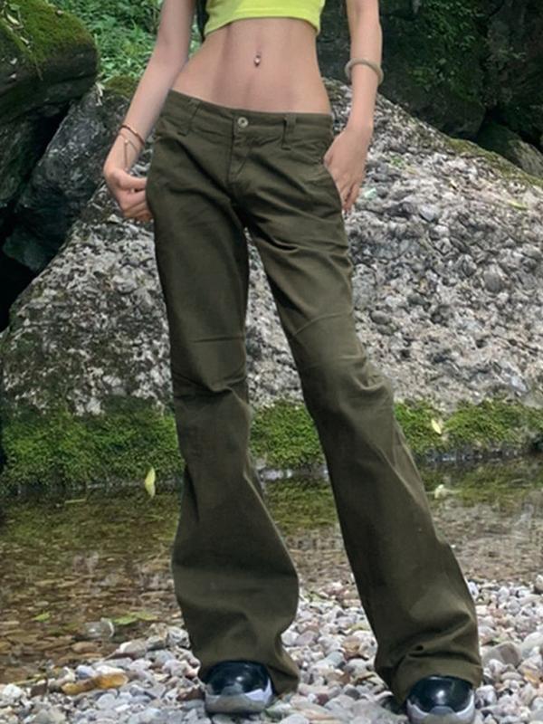 Vintage Green Low Waist Flare Jeans Product Image