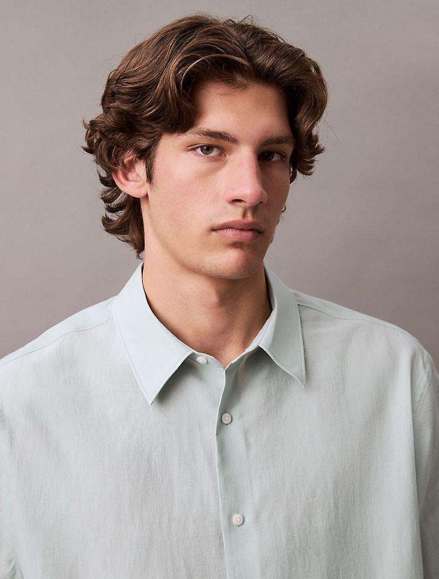 Lyocell Blend Relaxed Button-Down Shirt Product Image