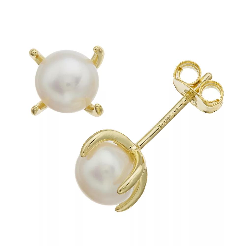 14k Gold Plated Genuine Freshwater Pearl Stud Earrings, Womens, Gold Tone Product Image