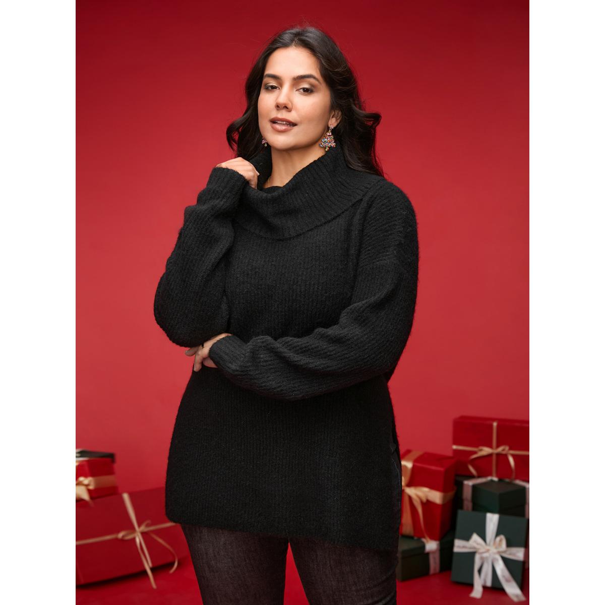 Plus Size Supersoft Essentials Turtleneck Slim-Fit Pullover Black Women Casual Loose Long Sleeve Turtleneck Everyday Pullovers BloomChic 28/5X Product Image