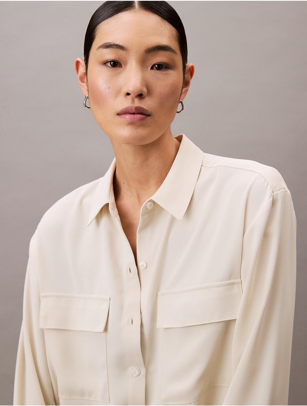 Calvin Klein Womens Relaxed Button-Down Utility Shirt - Neutral Product Image