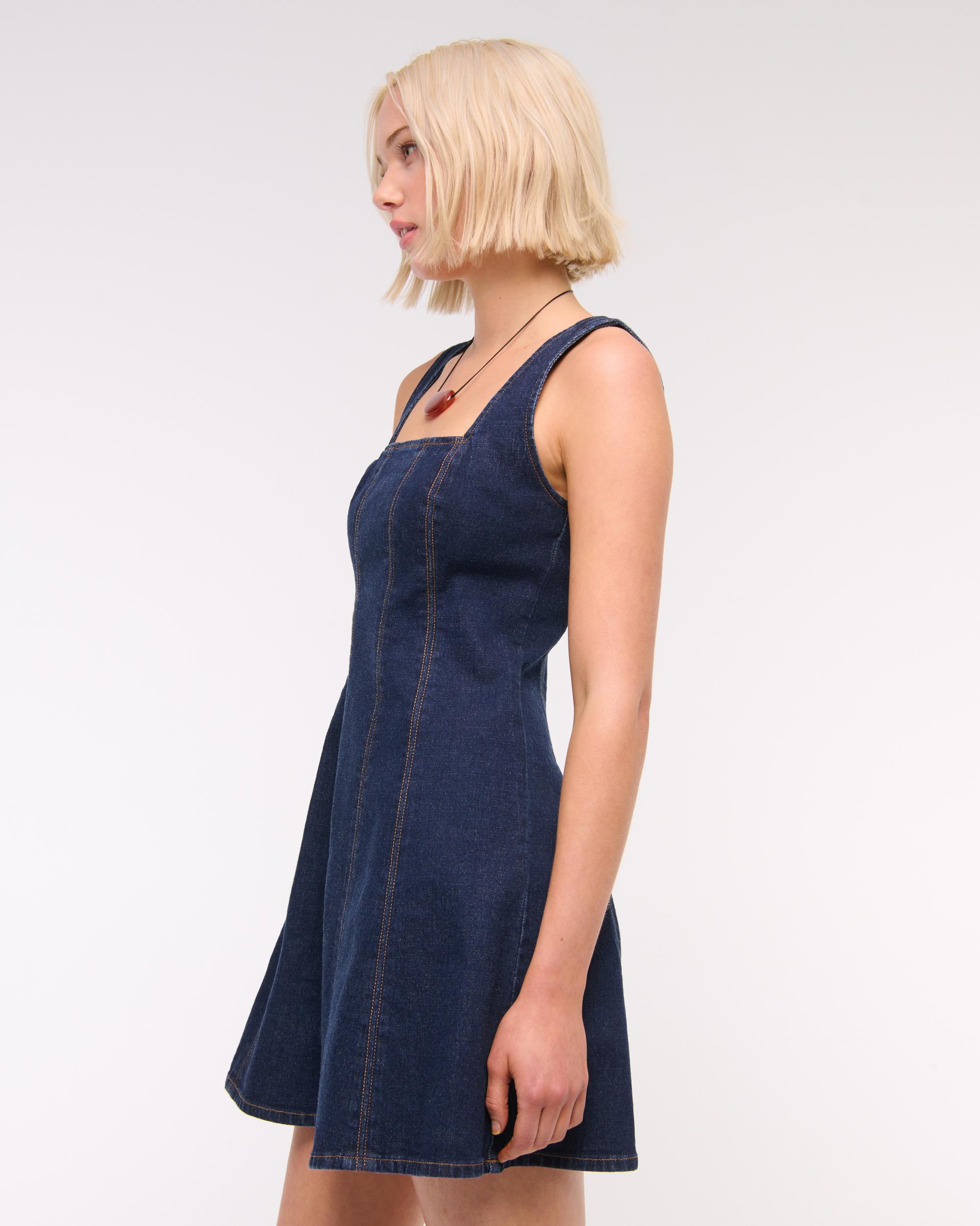 The A&F Mila Squareneck Denim Mini Dress Product Image