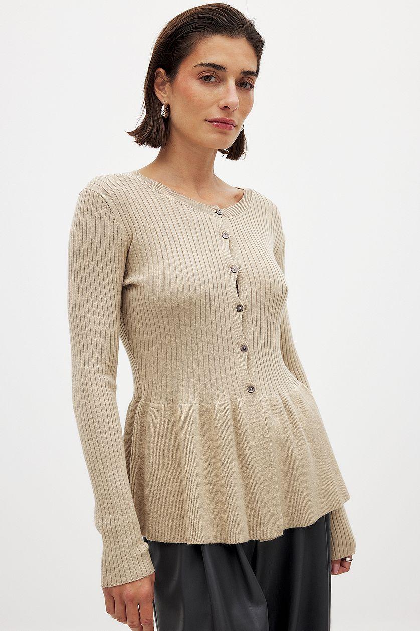 Knitted Peplum Top Beige Product Image