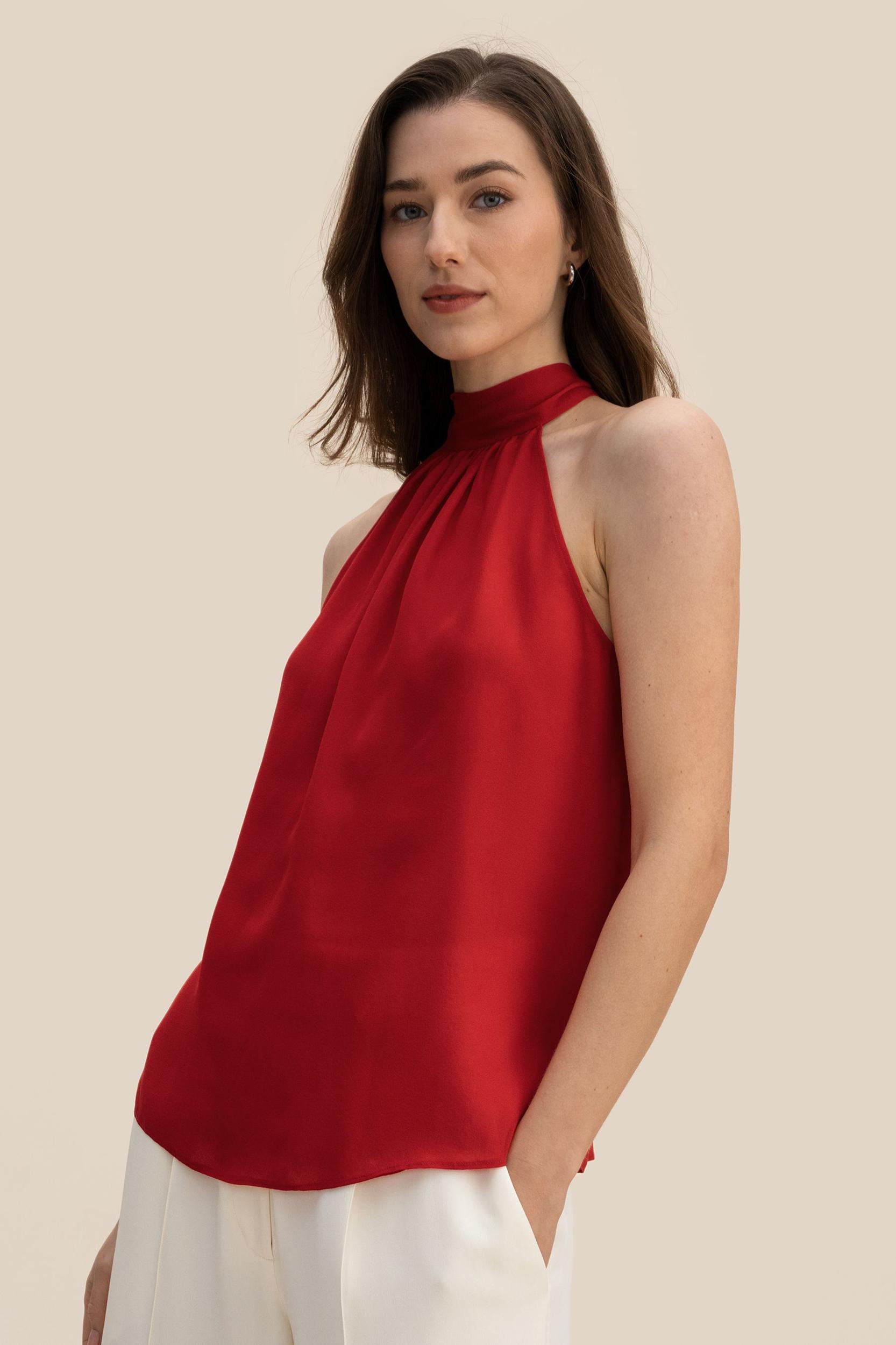 LILYSILK Silk Blouse Women Halter Neck Lily White 4 Product Image