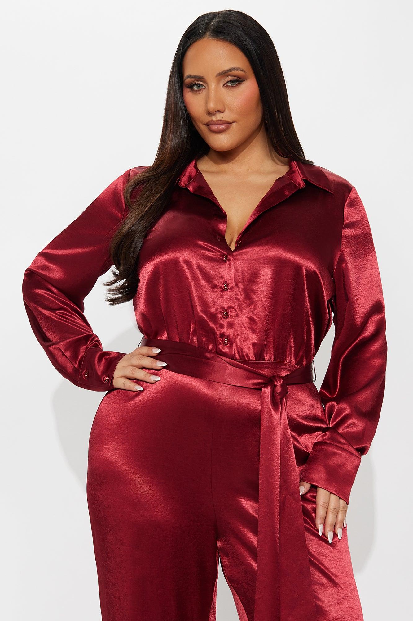 Amelie Satin Wide Leg Jumpsuit - Red Female Product Image