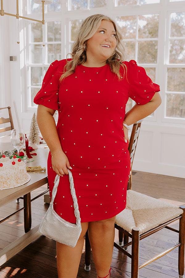 Cranberry Sangria Sippin' Rhinestone Embellished Mini Dress Curves Product Image