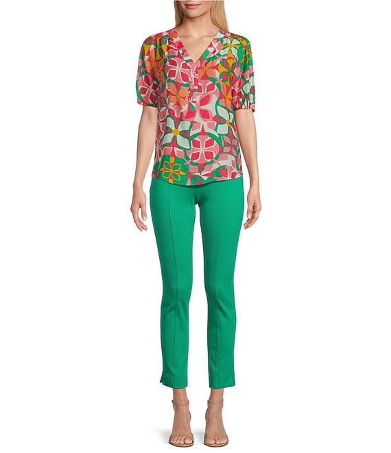 Slim Factor By Investments Julia Azalea Fashion Geo Print V-Neck Short Sleeve Top Product Image