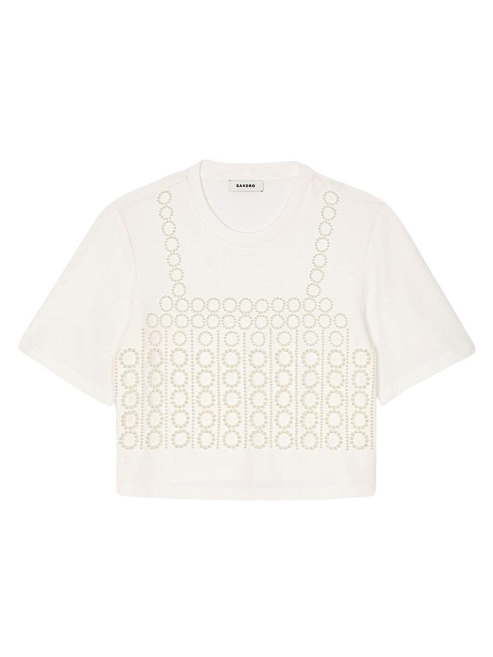 Womens Beaded Cropped T-Shirt Product Image