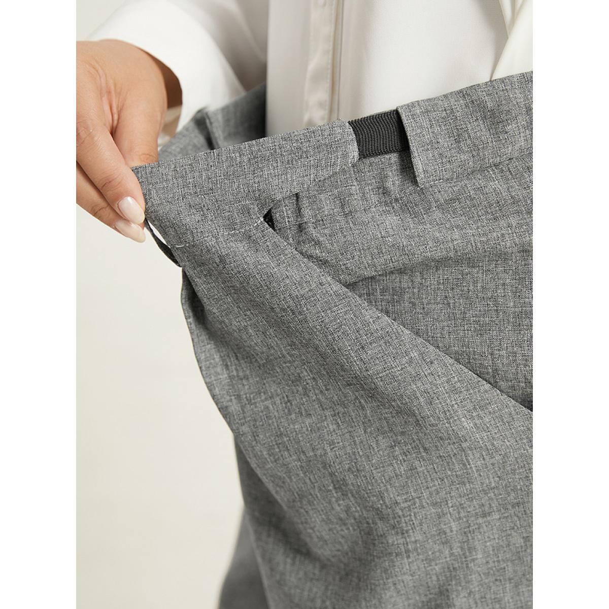 Plus Size Plain Wide Leg Elastic Waist Pocket Pants Women Gray Workwear Essentials Wide Leg High Rise Work Pants BloomChic 22-24/3X Product Image