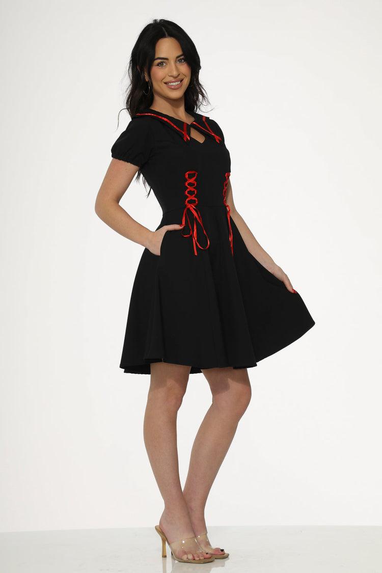 Black & Red Trim Gothic Swing Dress Product Image