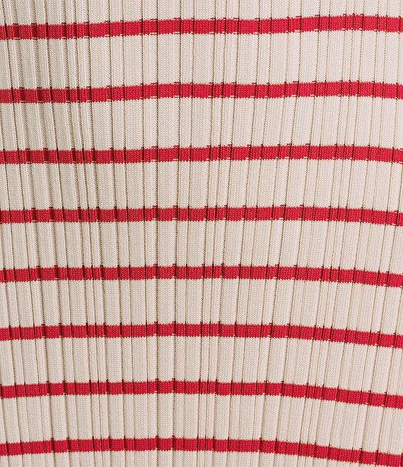 Skies Are Blue Striped Rib Knit Square Neck Sleeves Sheath Maxi Dress Product Image