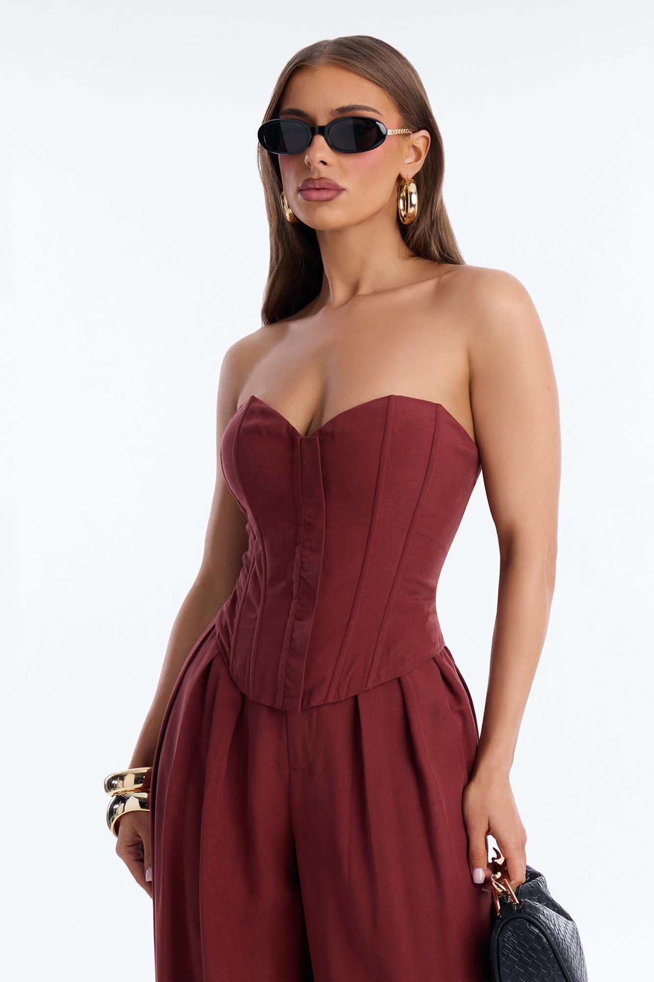 Jenine Corset Wide Leg Pant Set - Rust Female Product Image